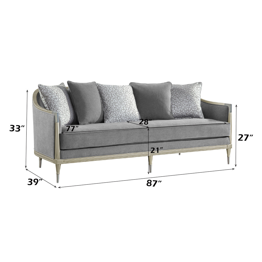 ACME Fernando Gray Chenille & Champagne Sofa with 5 Pillows Model LV04820