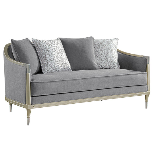 ACME Fernando Gray Chenille & Champagne Loveseat with 4 Pillows Model LV04821