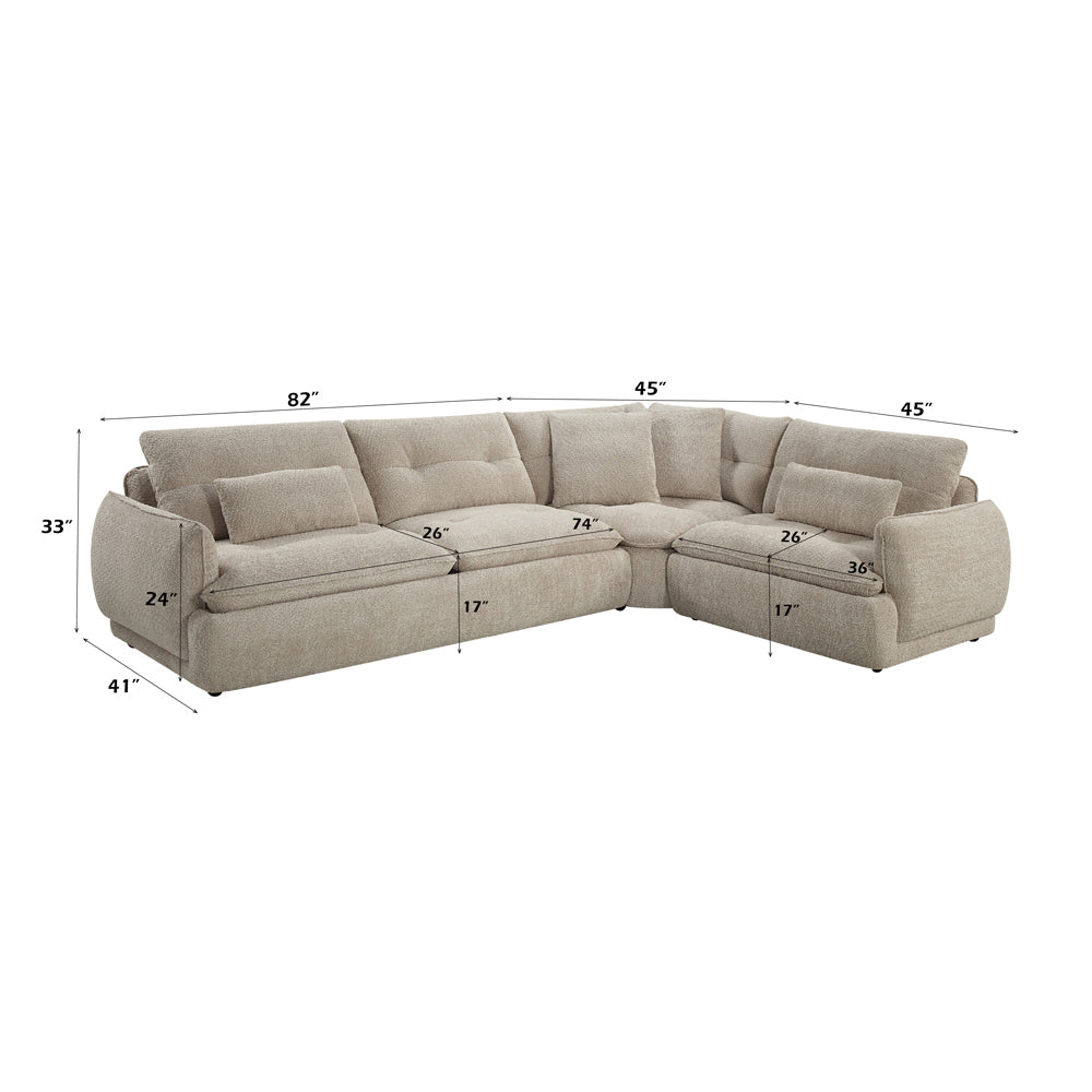 ACME Jonina Beige Chenille Sectional Sofa with 4 Pillows Model LV04840