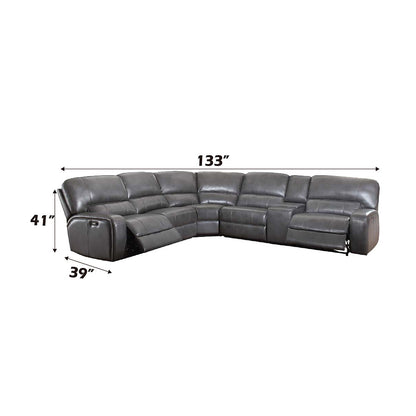 ACME Saul Gray Leather Aire Power Motion Sectional Sofa Model LV53745