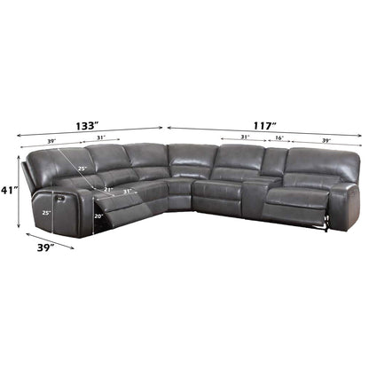 ACME Saul Gray Leather Aire Power Motion Sectional Sofa Model LV53745