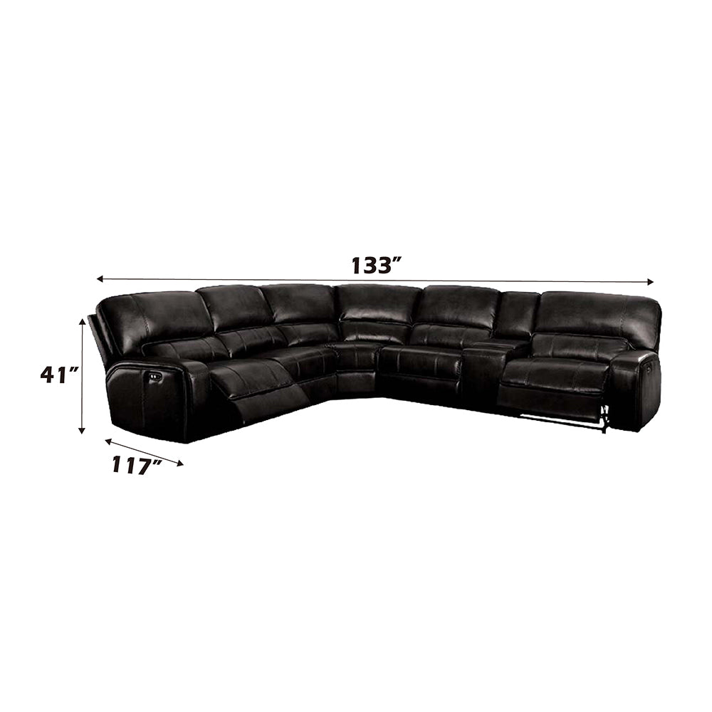 ACME Saul Black Leather Aire Power Motion Sectional Sofa Model LV54150