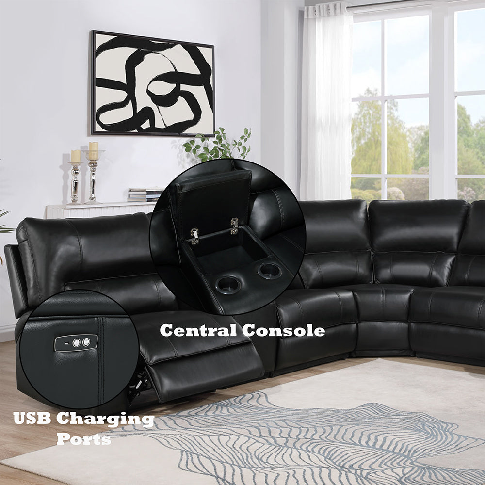 ACME Saul Black Leather Aire Power Motion Sectional Sofa Model LV54150