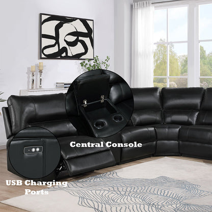 ACME Saul Black Leather Aire Power Motion Sectional Sofa Model LV54150
