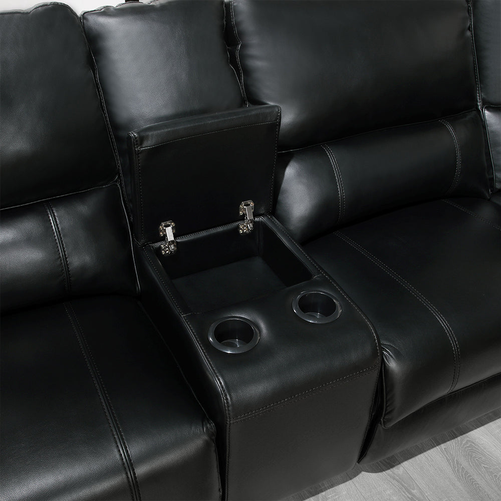 ACME Saul Black Leather Aire Power Motion Sectional Sofa Model LV54150