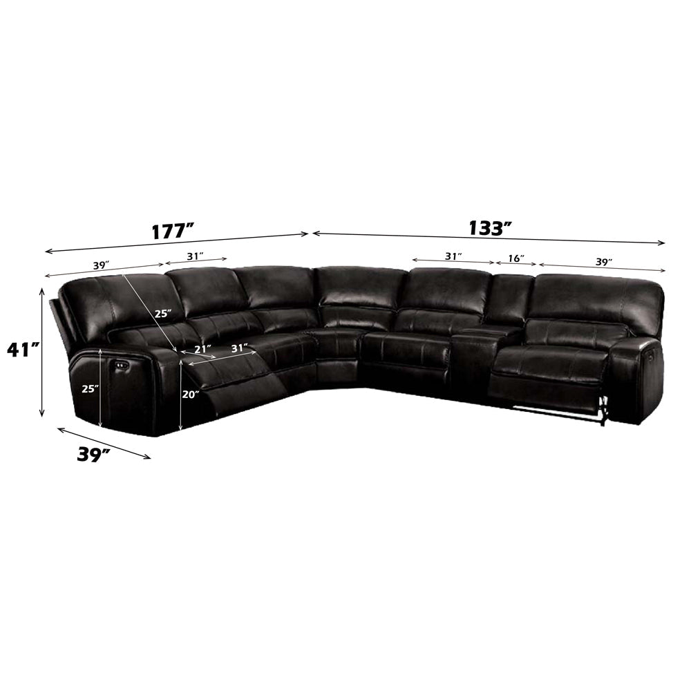 ACME Saul Black Leather Aire Power Motion Sectional Sofa Model LV54150