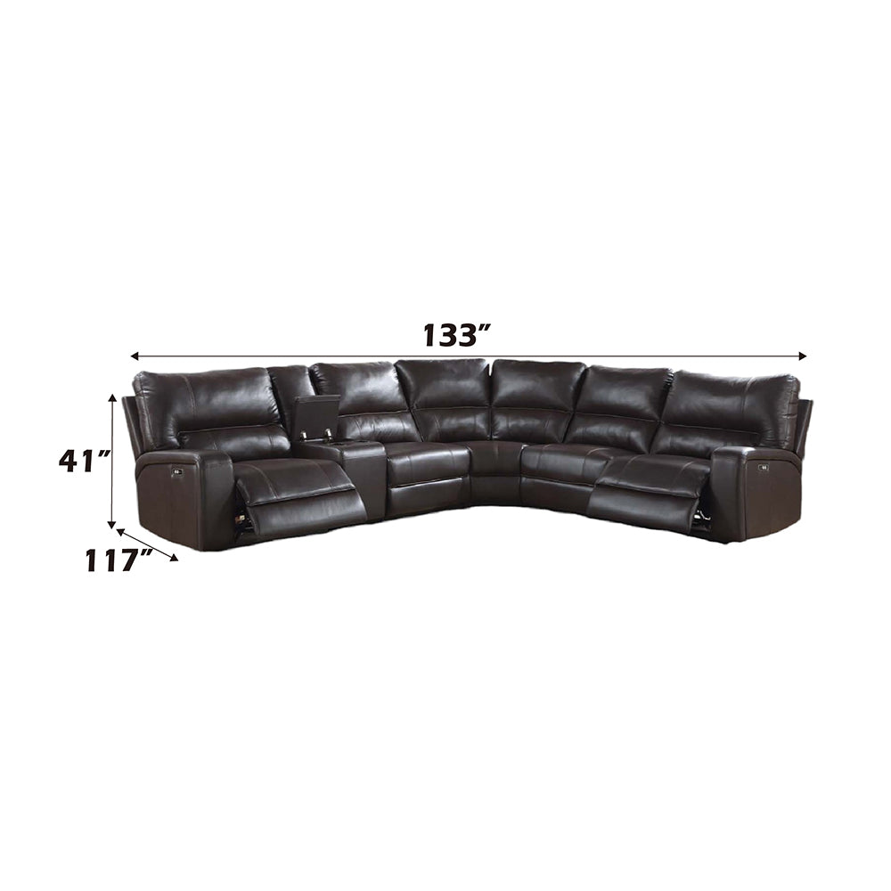 ACME Saul Espresso Leather Aire Power Motion Sectional Sofa Model LV54155