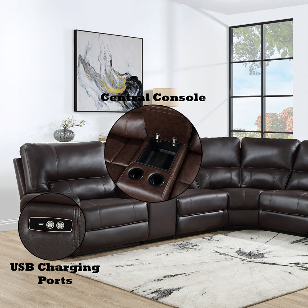 ACME Saul Espresso Leather Aire Power Motion Sectional Sofa Model LV54155