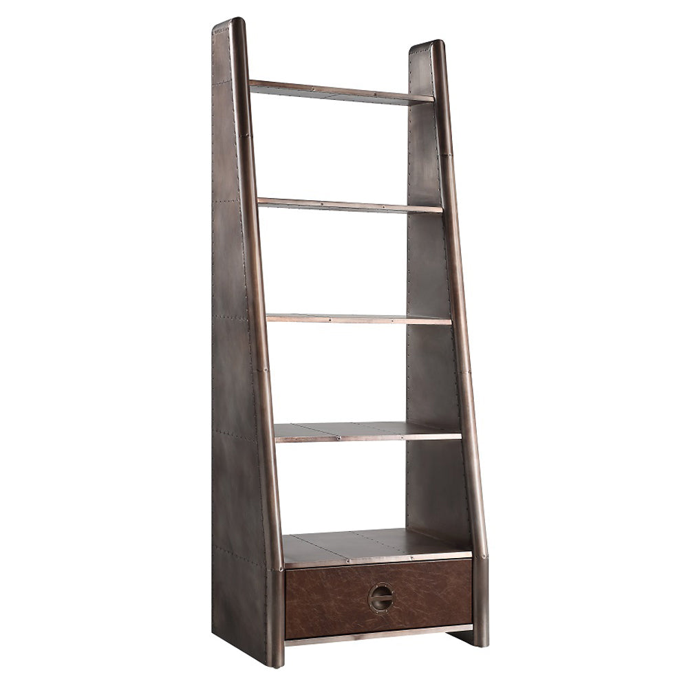 ACME Brancaster Bronze  Aluminum  & Morrocco Top Grain Leather Bookcase Model OF02405