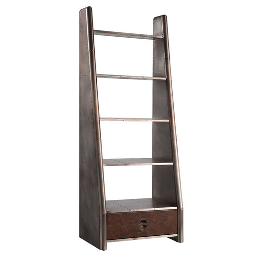 ACME Brancaster Bronze  Aluminum  & Morrocco Top Grain Leather Bookcase Model OF02405