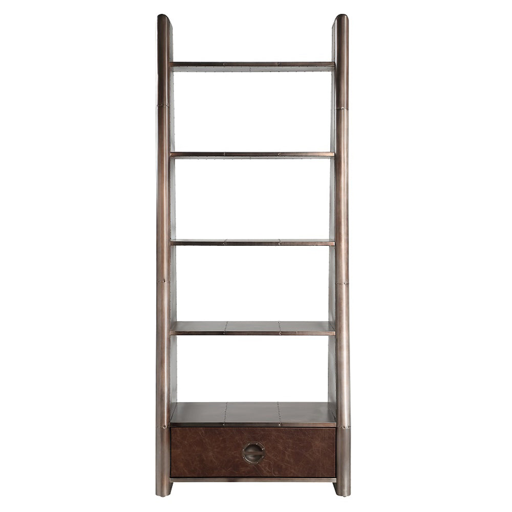 ACME Brancaster Bronze  Aluminum  & Morrocco Top Grain Leather Bookcase Model OF02405
