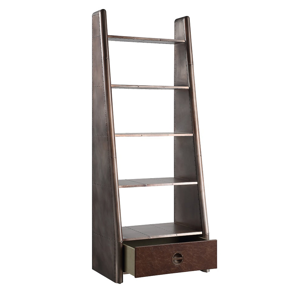 ACME Brancaster Bronze  Aluminum  & Morrocco Top Grain Leather Bookcase Model OF02405
