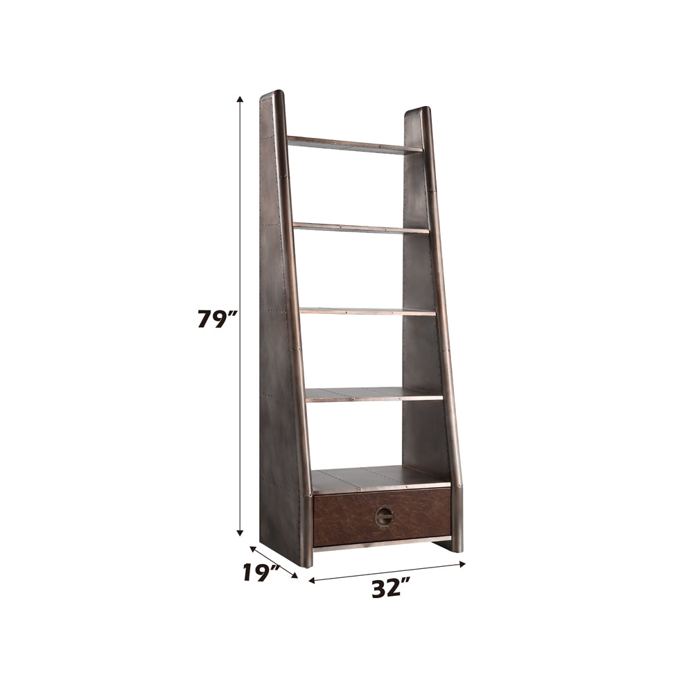 ACME Brancaster Bronze  Aluminum  & Morrocco Top Grain Leather Bookcase Model OF02405